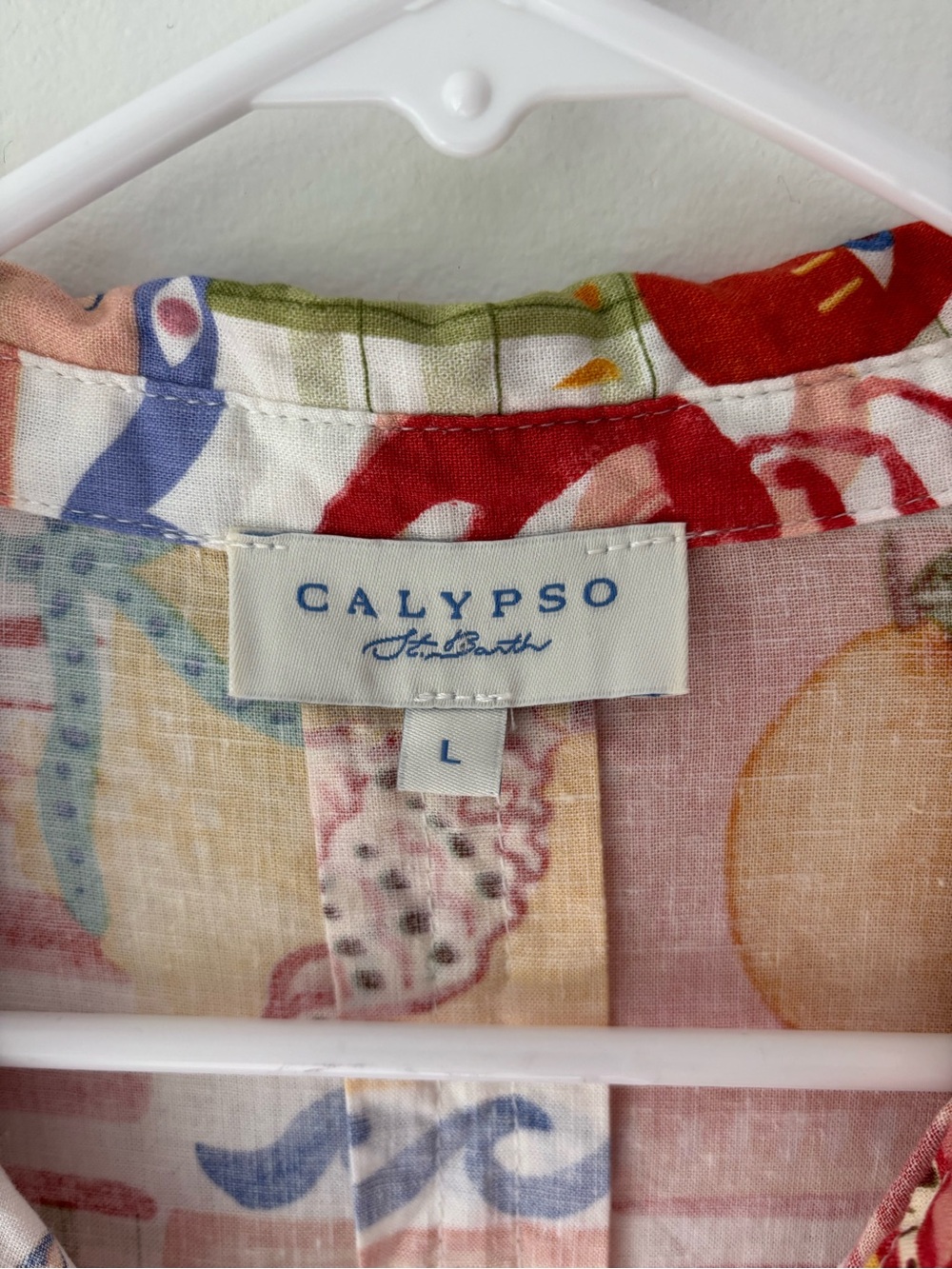 Calypso St. Barth Colorful Linen Blend Coastal Print Button Down Shirt Vacation - Picture 3 of 11